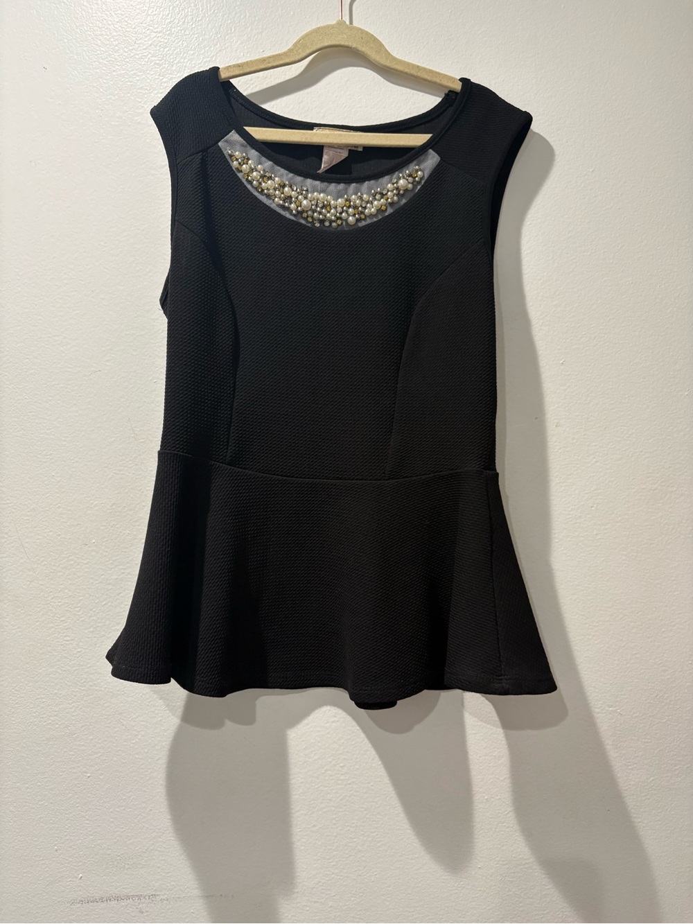 Embellished Black Peplum Shell Top - Women's